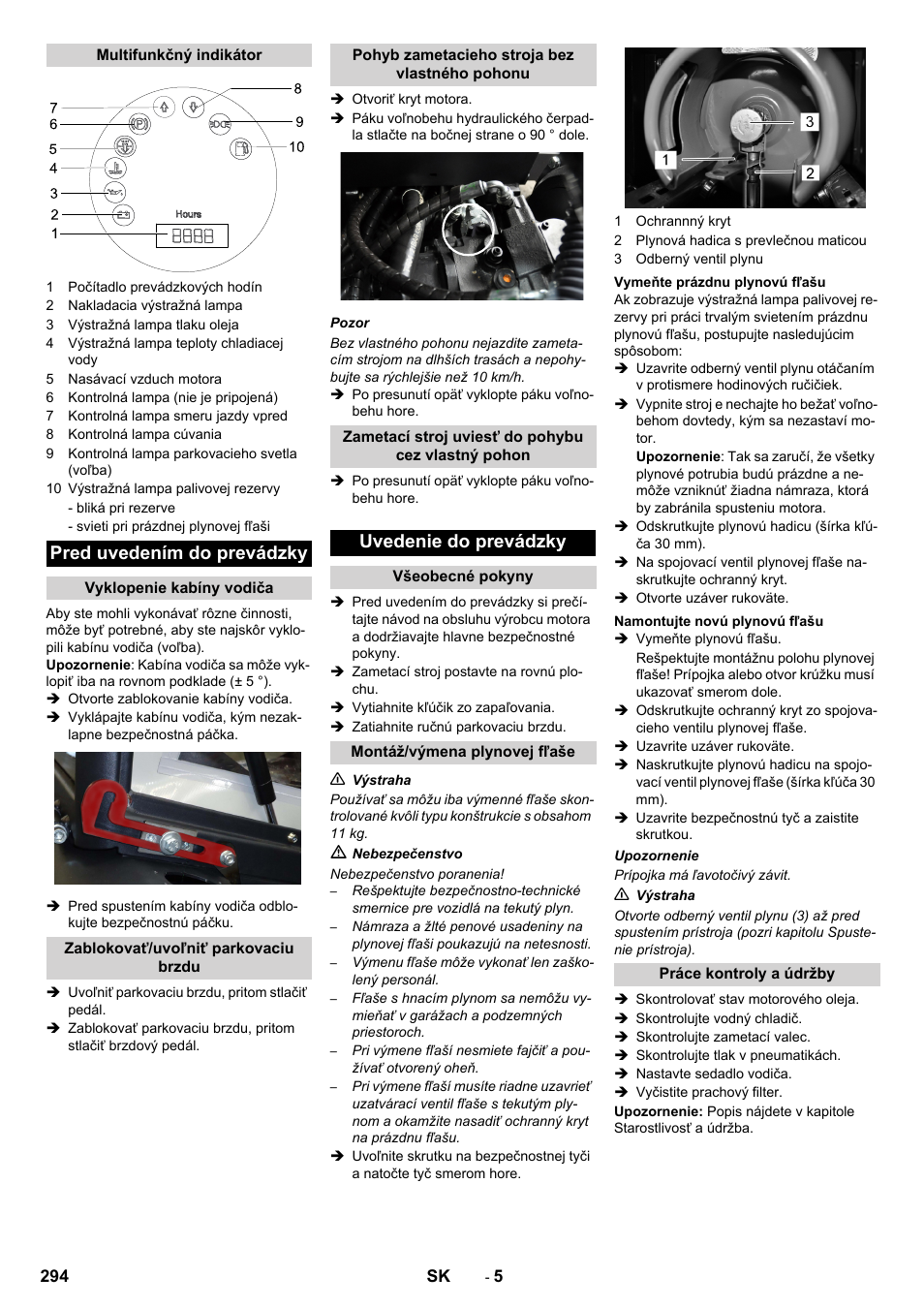 Pred uvedením do prevádzky, Uvedenie do prevádzky | Karcher KM 130-300 R Lpg User Manual | Page 294 / 448