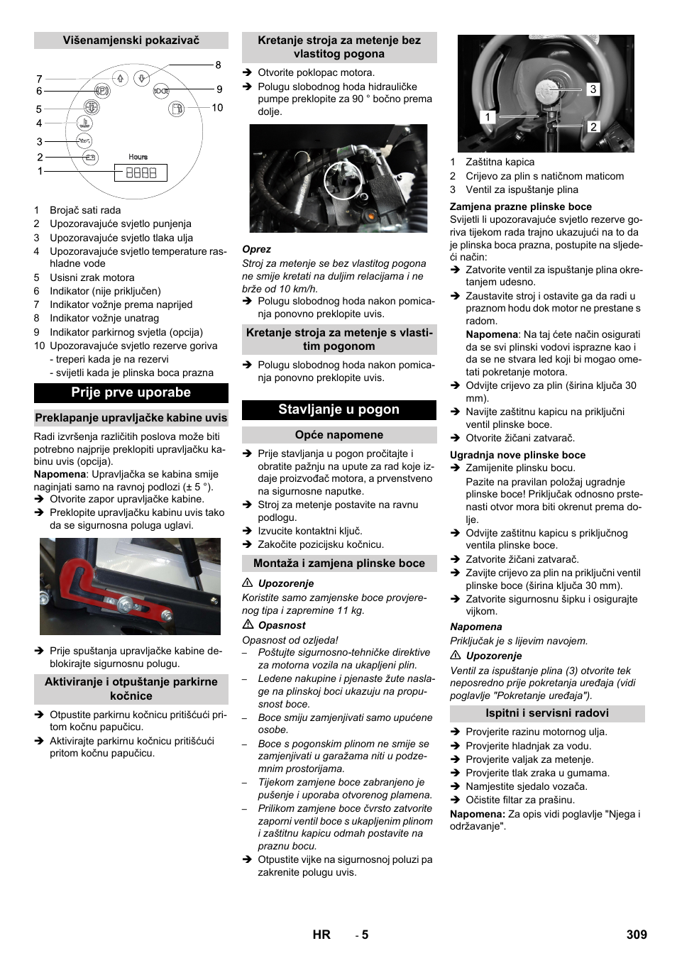 Prije prve uporabe, Stavljanje u pogon | Karcher KM 130-300 R Lpg User Manual | Page 309 / 448