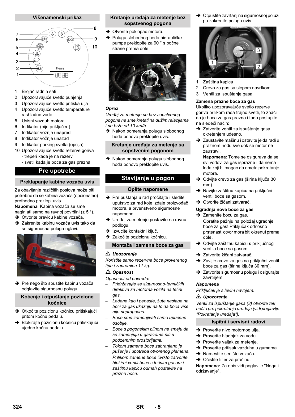 Pre upotrebe, Stavljanje u pogon | Karcher KM 130-300 R Lpg User Manual | Page 324 / 448