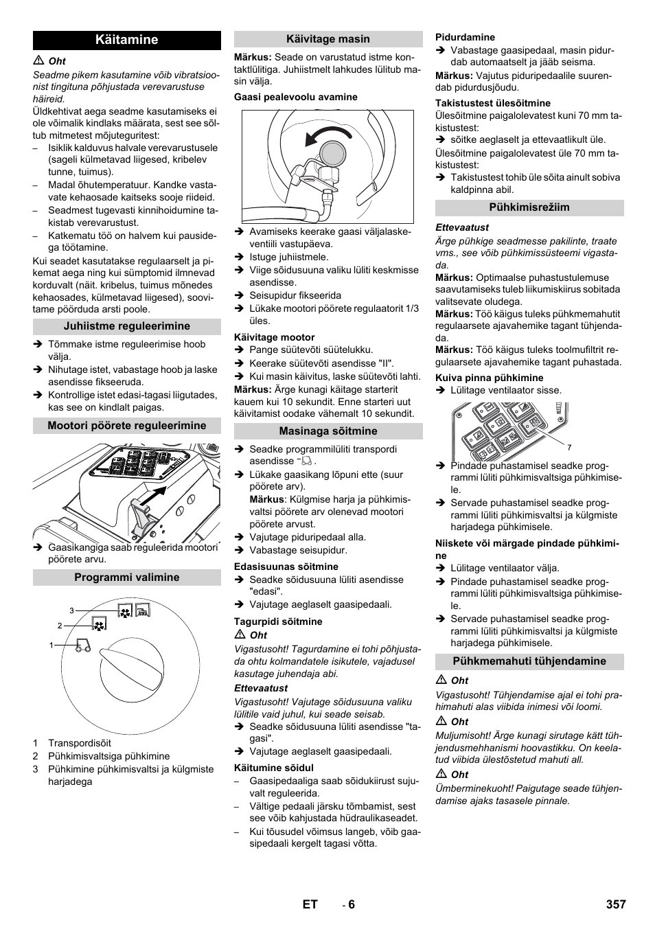 Käitamine | Karcher KM 130-300 R Lpg User Manual | Page 357 / 448