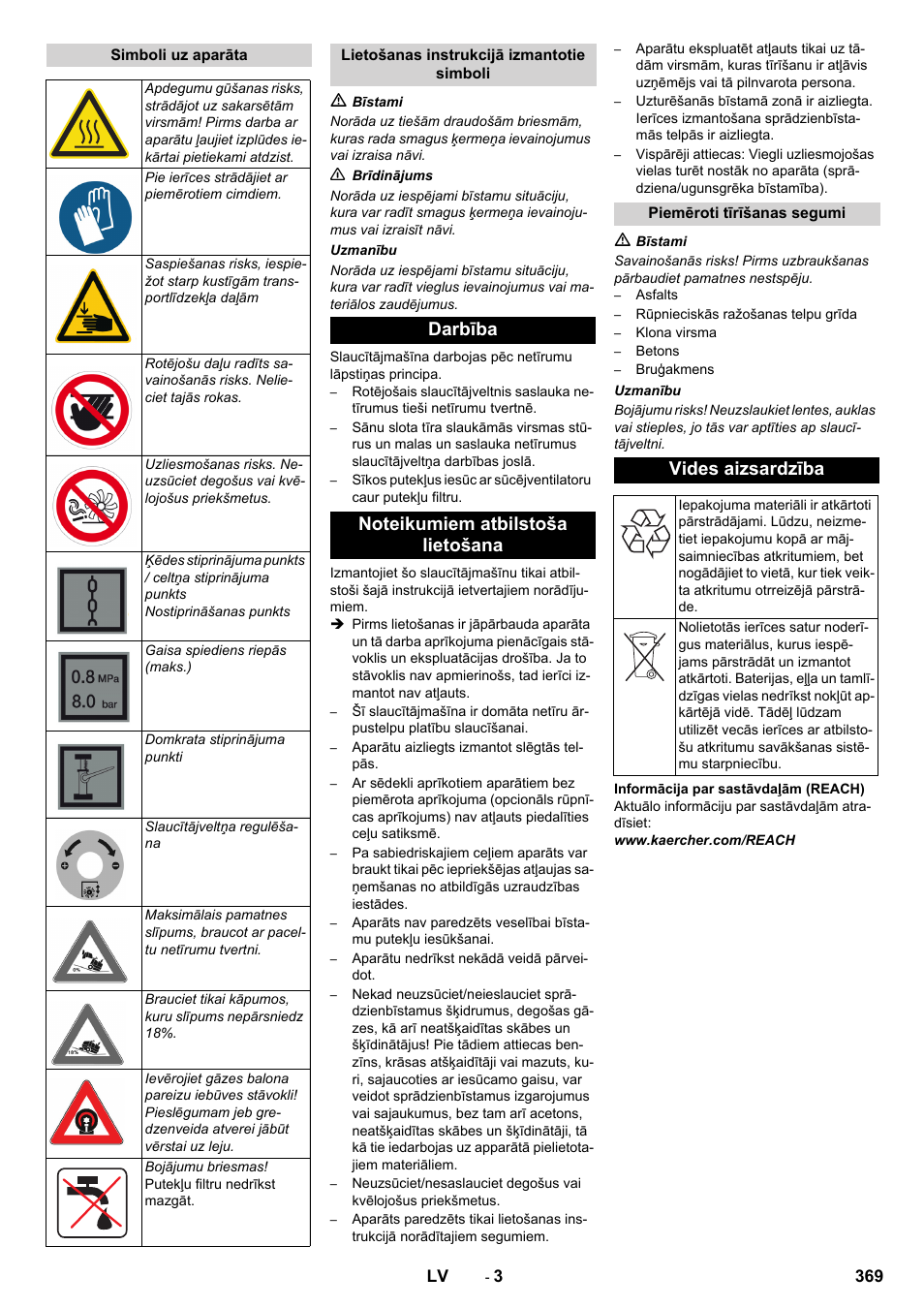 Vides aizsardzība | Karcher KM 130-300 R Lpg User Manual | Page 369 / 448