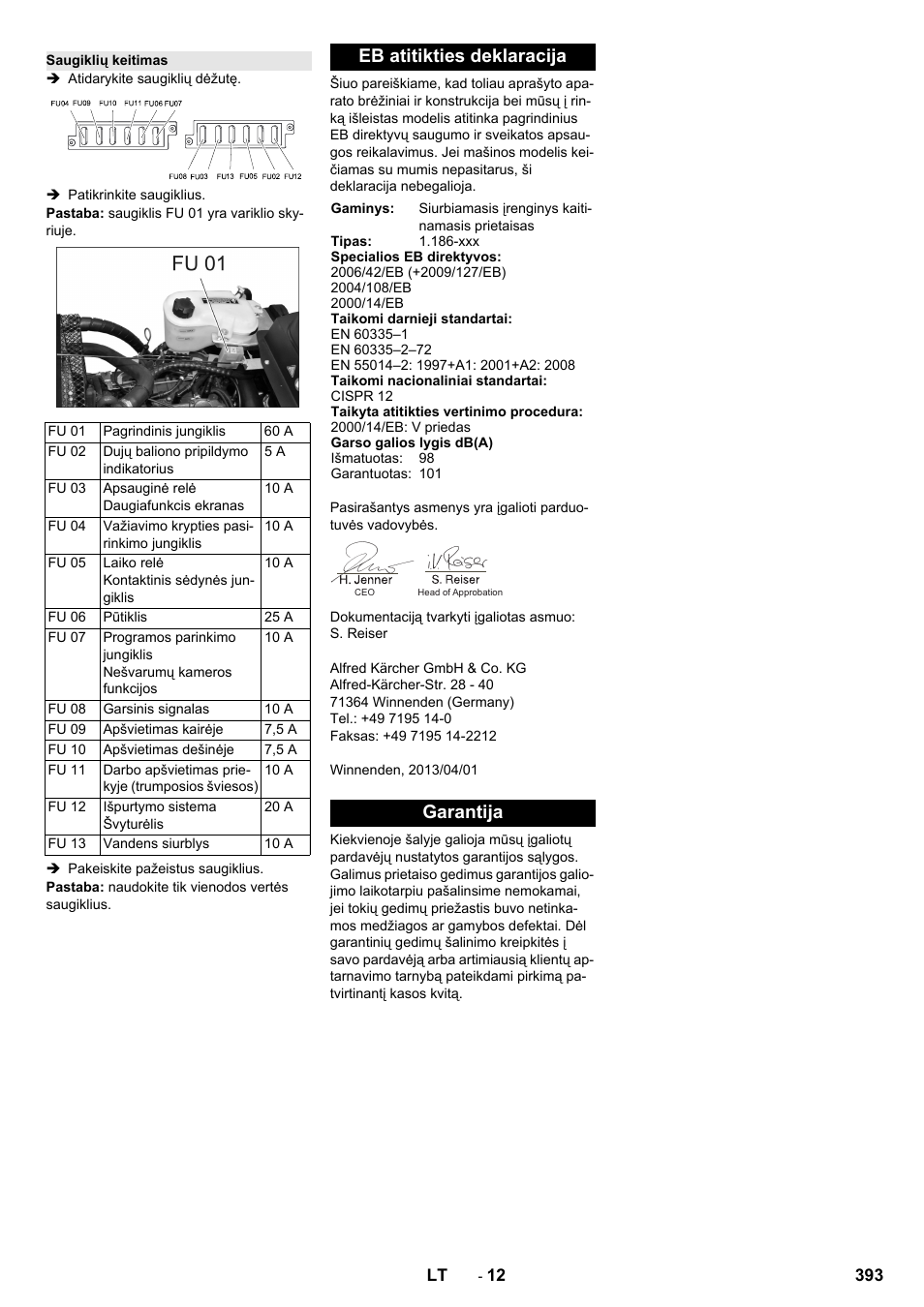 Eb atitikties deklaracija, Garantija | Karcher KM 130-300 R Lpg User Manual | Page 393 / 448