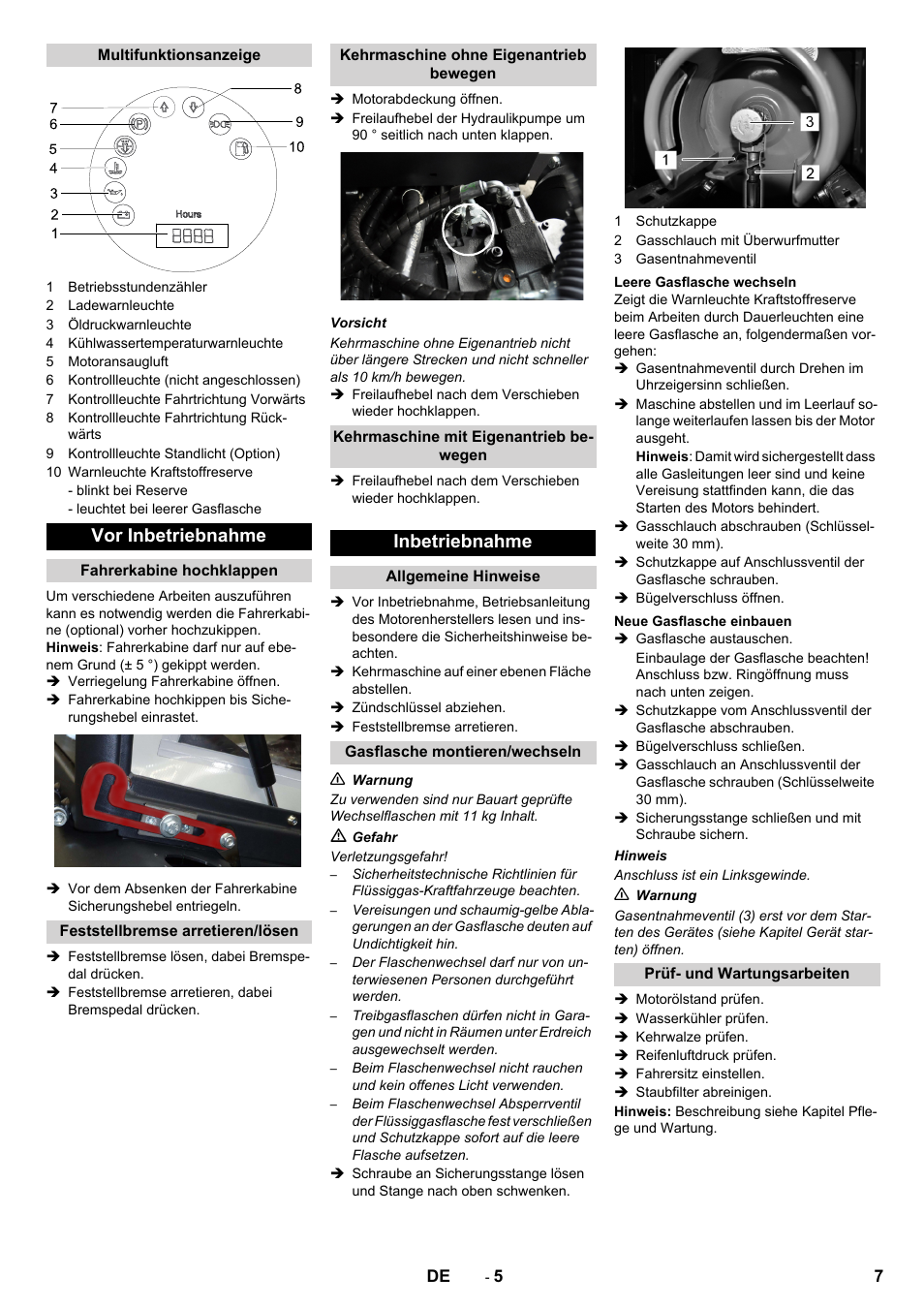 Vor inbetriebnahme, Inbetriebnahme | Karcher KM 130-300 R Lpg User Manual | Page 7 / 448