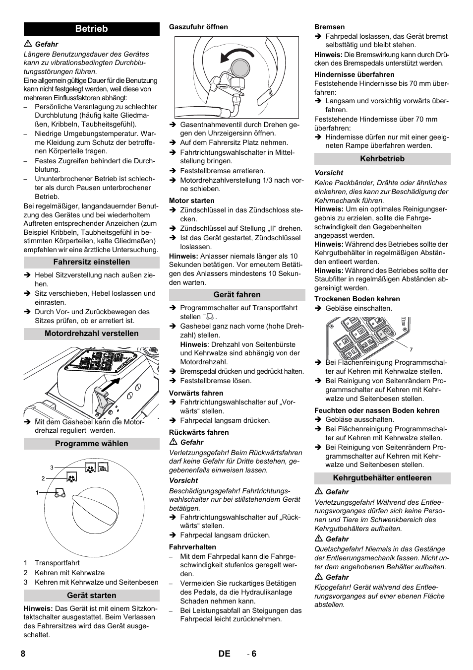 Betrieb | Karcher KM 130-300 R Lpg User Manual | Page 8 / 448