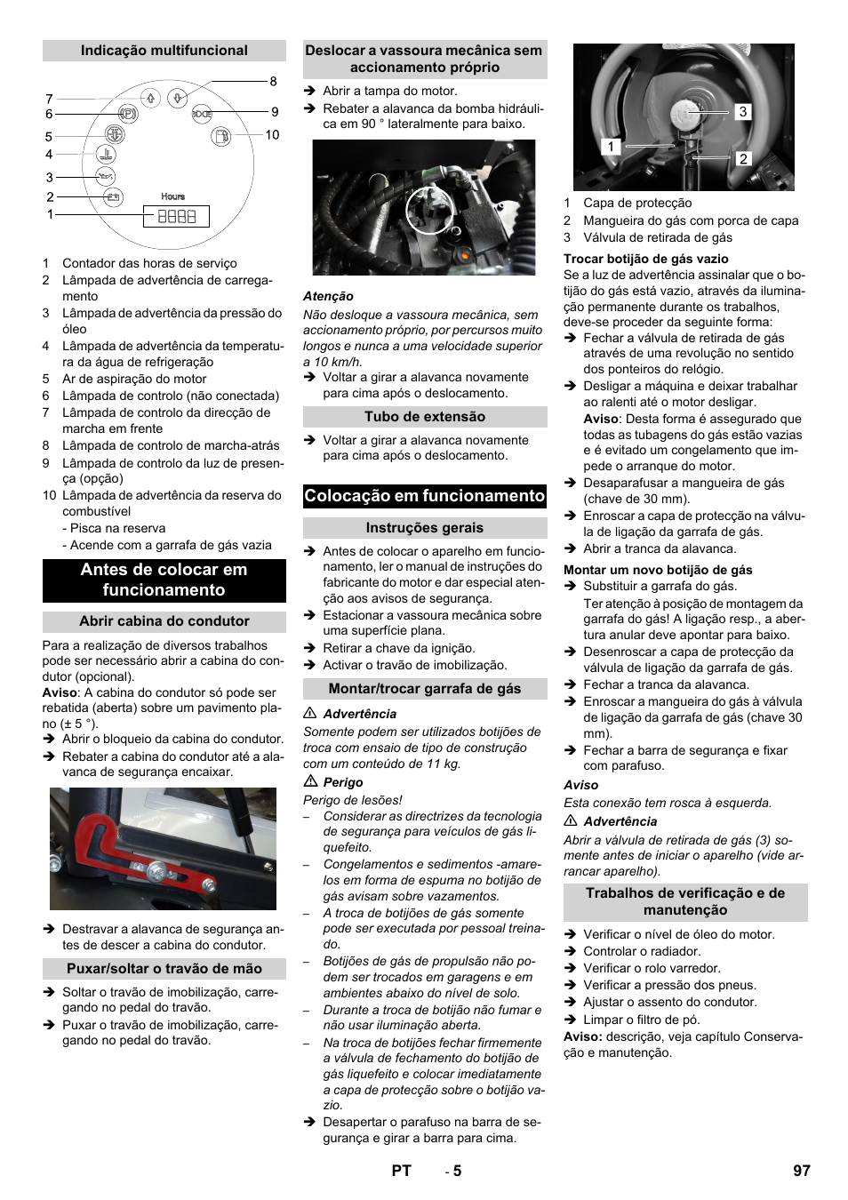 Antes de colocar em funcionamento, Colocação em funcionamento | Karcher KM 130-300 R Lpg User Manual | Page 97 / 448