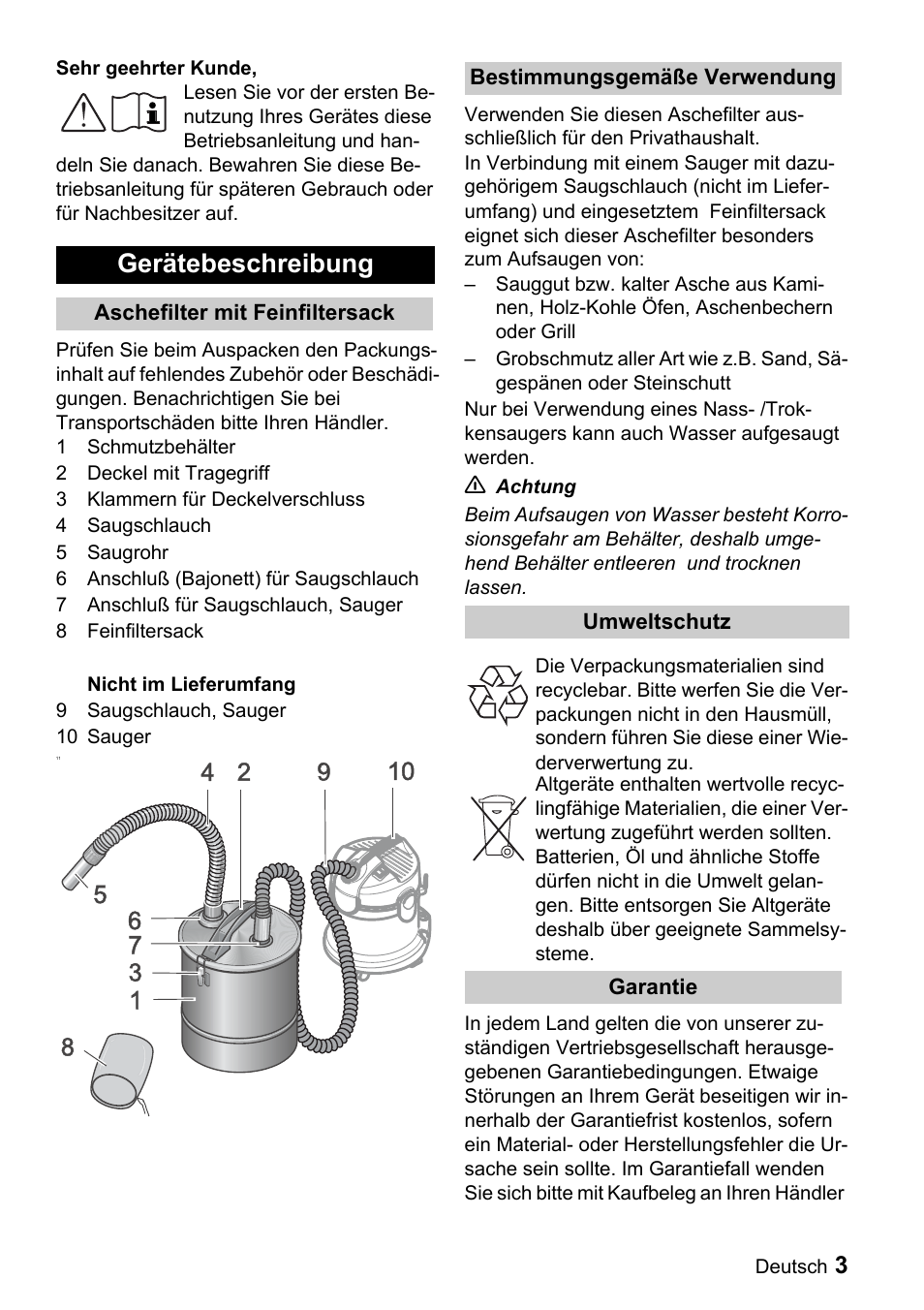 Gerätebeschreibung | Karcher Filtr na hrubé nečistoty a popel Premium User Manual | Page 3 / 84