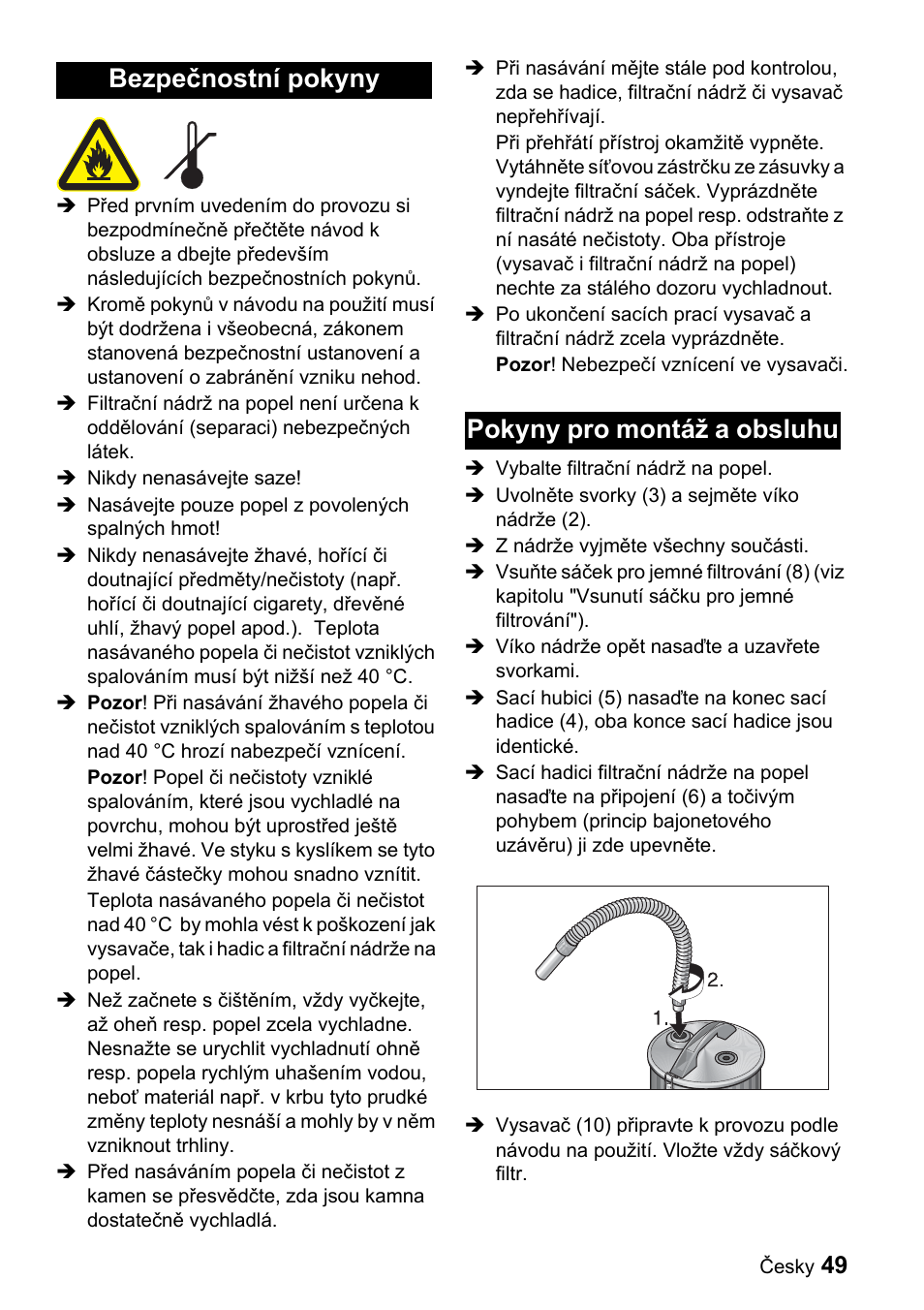 Bezpečnostní pokyny pokyny pro montáž a obsluhu | Karcher Filtr na hrubé nečistoty a popel Premium User Manual | Page 49 / 84