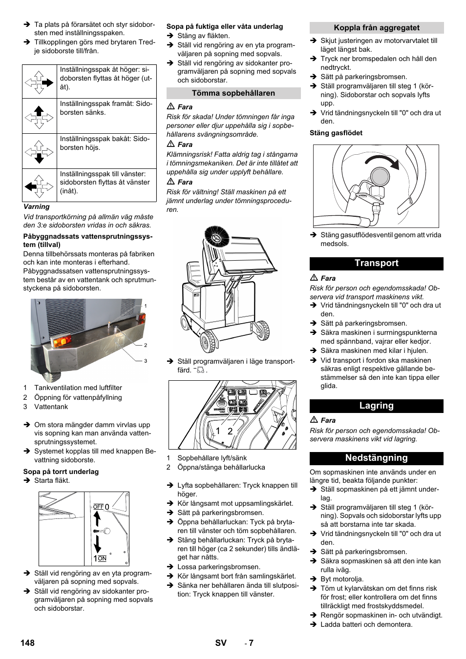 Transport lagring nedstängning | Karcher KM 170-600 R Lpg User Manual | Page 148 / 472