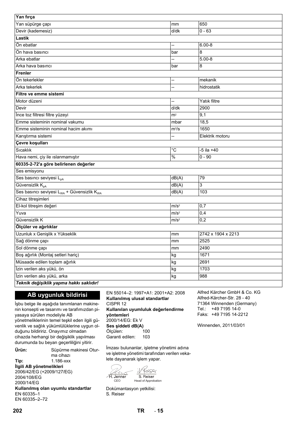 Ab uygunluk bildirisi | Karcher KM 170-600 R Lpg User Manual | Page 202 / 472