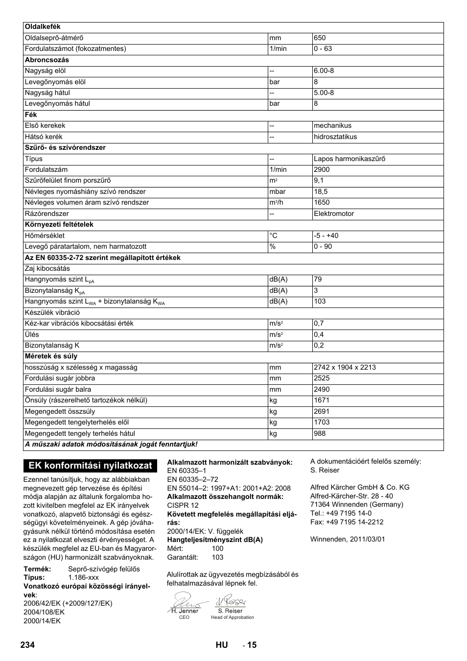 Ek konformitási nyilatkozat | Karcher KM 170-600 R Lpg User Manual | Page 234 / 472