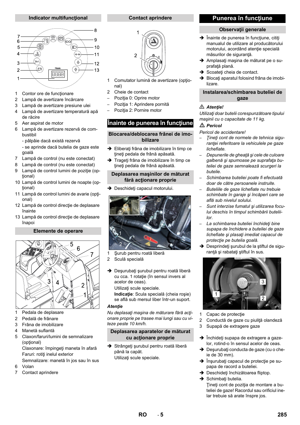 Înainte de punerea în funcţiune, Punerea în funcţiune | Karcher KM 170-600 R Lpg User Manual | Page 285 / 472