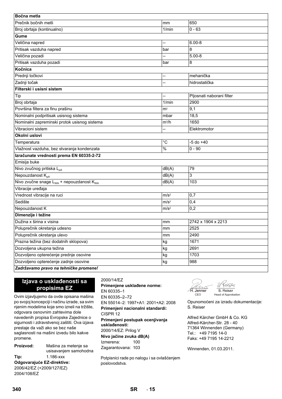 Izjava o usklađenosti sa propisima ez | Karcher KM 170-600 R Lpg User Manual | Page 340 / 472