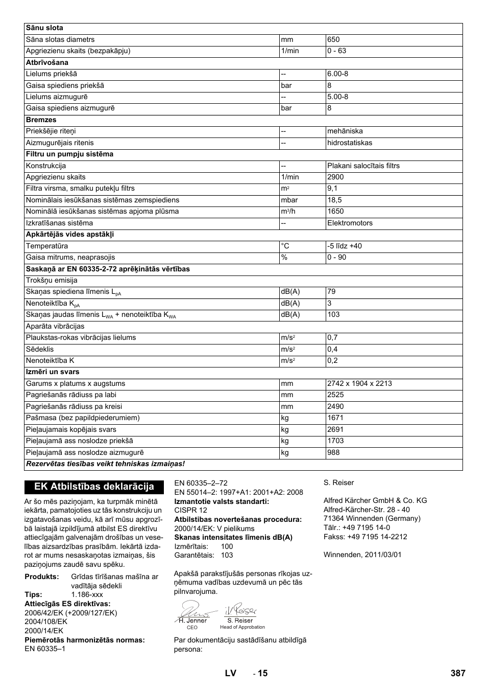 Ek atbilstības deklarācija | Karcher KM 170-600 R Lpg User Manual | Page 387 / 472