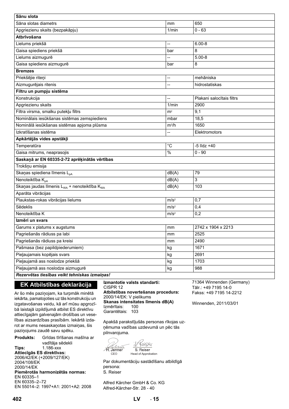 Ek atbilstības deklarācija | Karcher KM 170-600 R Lpg User Manual | Page 402 / 472