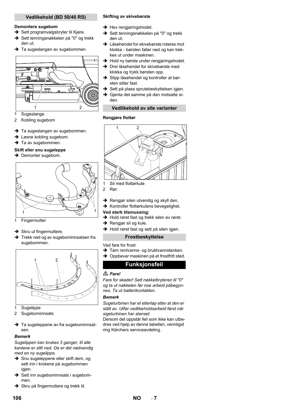 Funksjonsfeil | Karcher BD 50-40 RS Bp User Manual | Page 106 / 332