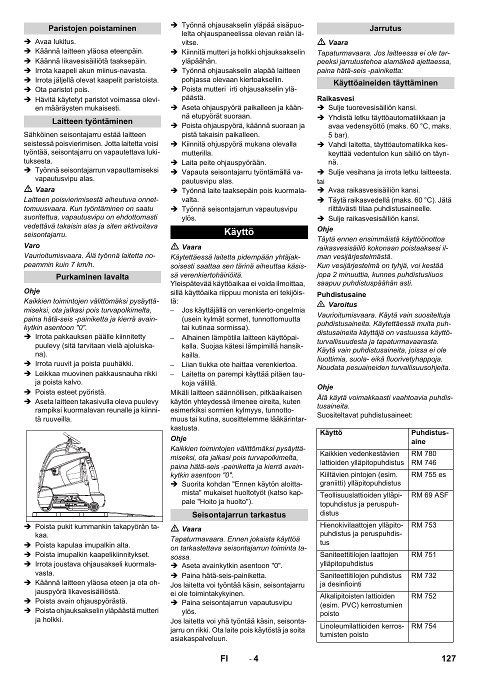 Käyttö | Karcher BD 50-40 RS Bp User Manual | Page 127 / 332