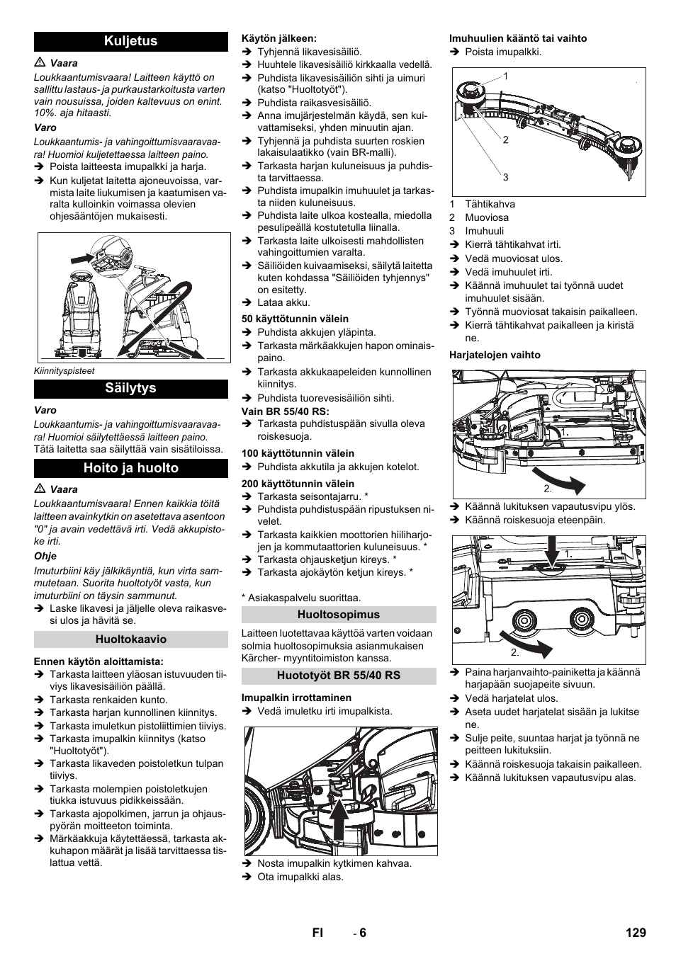 Kuljetus säilytys hoito ja huolto | Karcher BD 50-40 RS Bp User Manual | Page 129 / 332