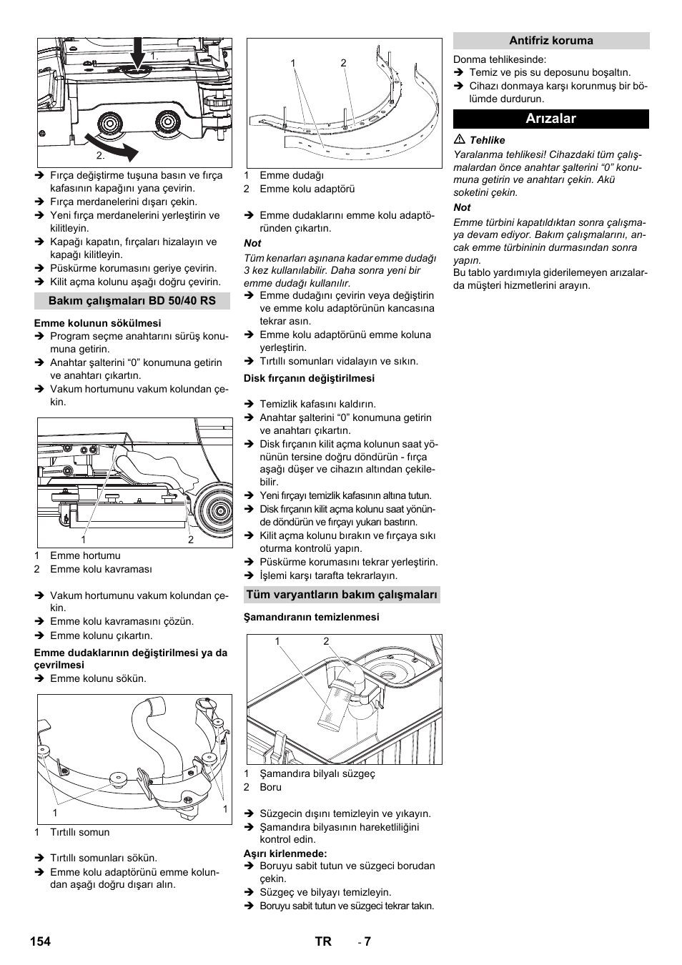 Arızalar | Karcher BD 50-40 RS Bp User Manual | Page 154 / 332