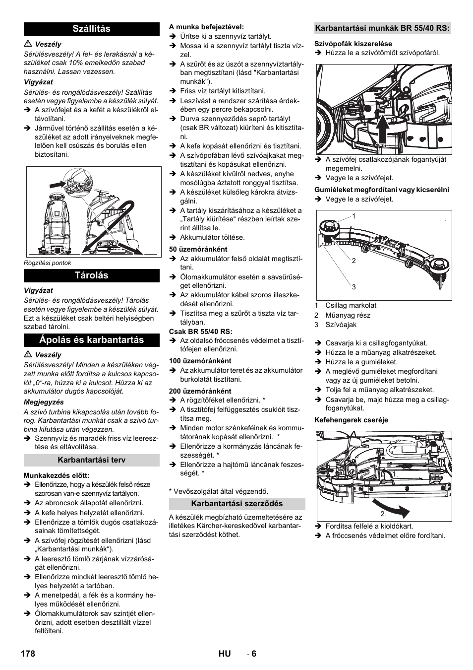 Szállítás tárolás ápolás és karbantartás | Karcher BD 50-40 RS Bp User Manual | Page 178 / 332