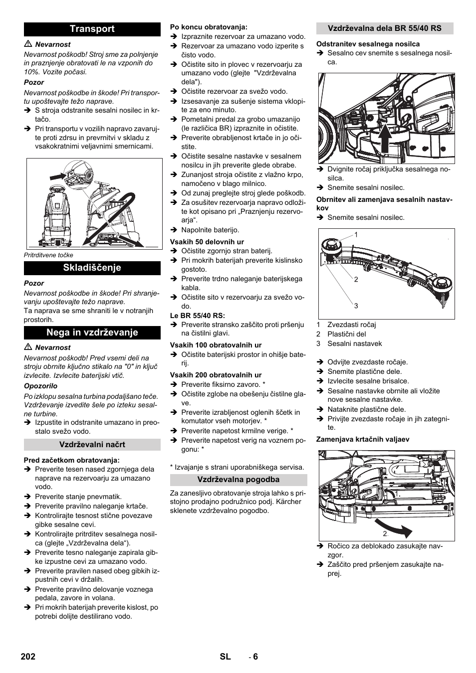 Transport skladiščenje nega in vzdrževanje | Karcher BD 50-40 RS Bp User Manual | Page 202 / 332