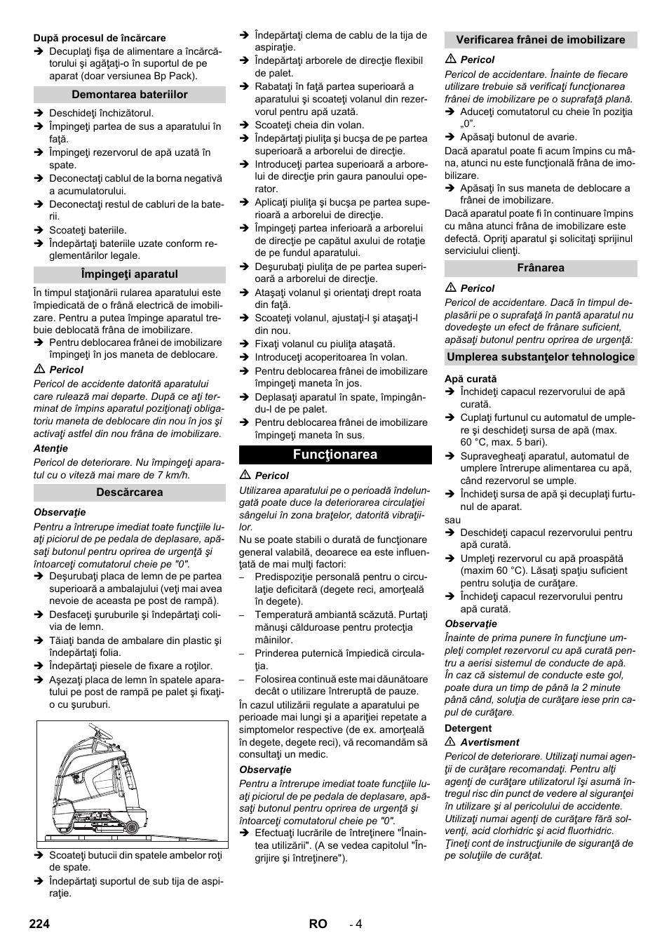 Funcţionarea | Karcher BD 50-40 RS Bp User Manual | Page 224 / 332