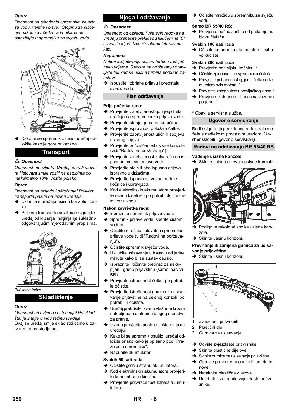 Transport skladištenje njega i održavanje | Karcher BD 50-40 RS Bp User Manual | Page 250 / 332