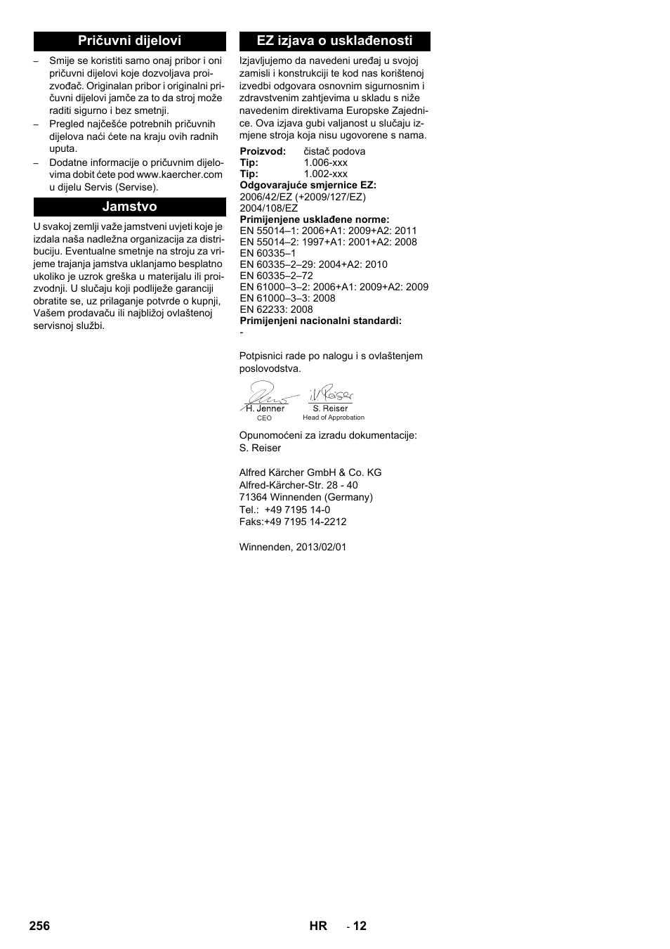 Pričuvni dijelovi jamstvo ez izjava o usklađenosti | Karcher BD 50-40 RS Bp User Manual | Page 256 / 332