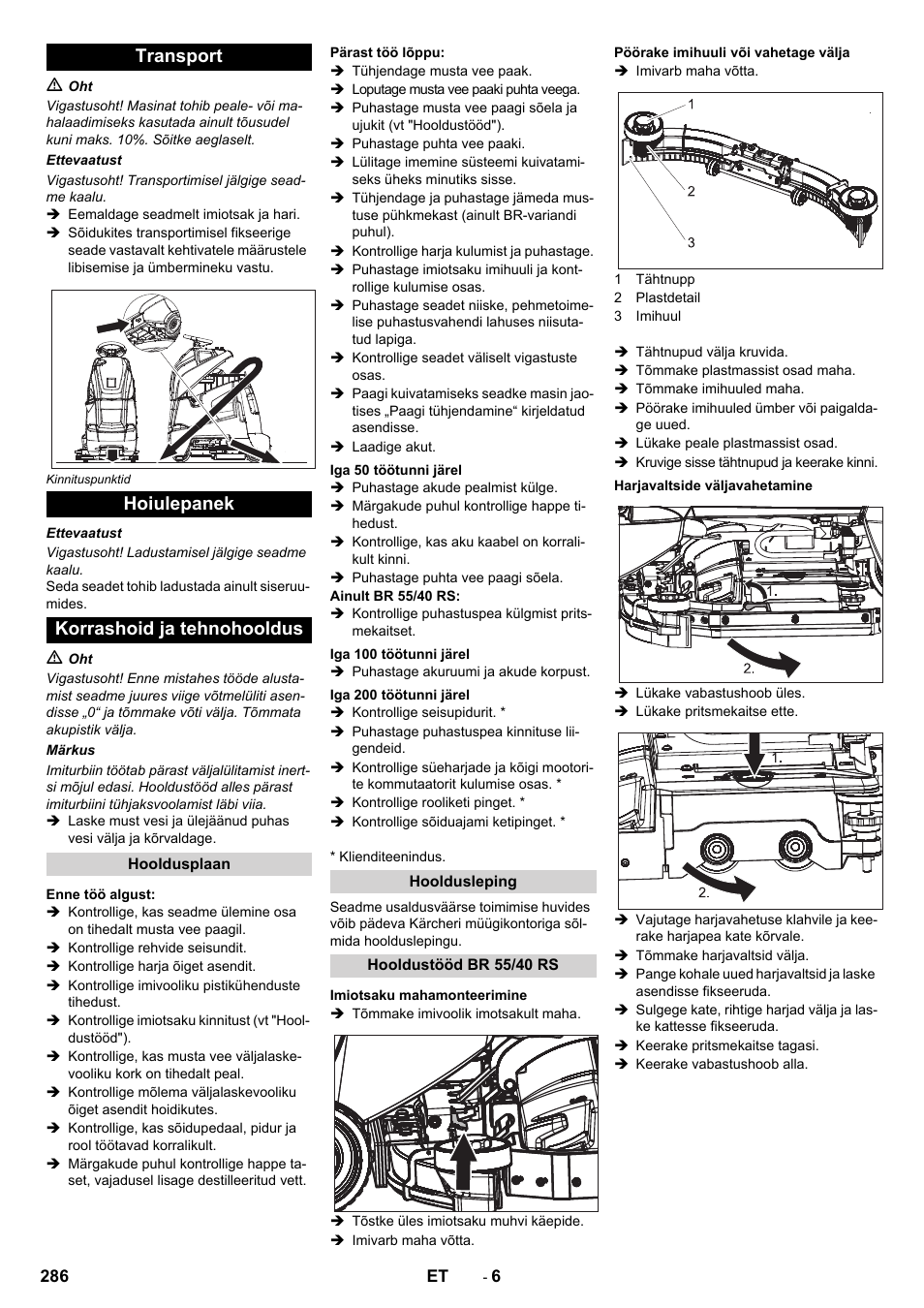 Transport hoiulepanek korrashoid ja tehnohooldus | Karcher BD 50-40 RS Bp User Manual | Page 286 / 332