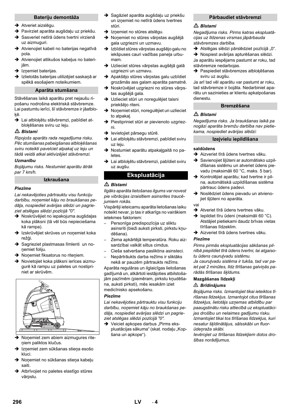 Ekspluatācija | Karcher BD 50-40 RS Bp User Manual | Page 296 / 332