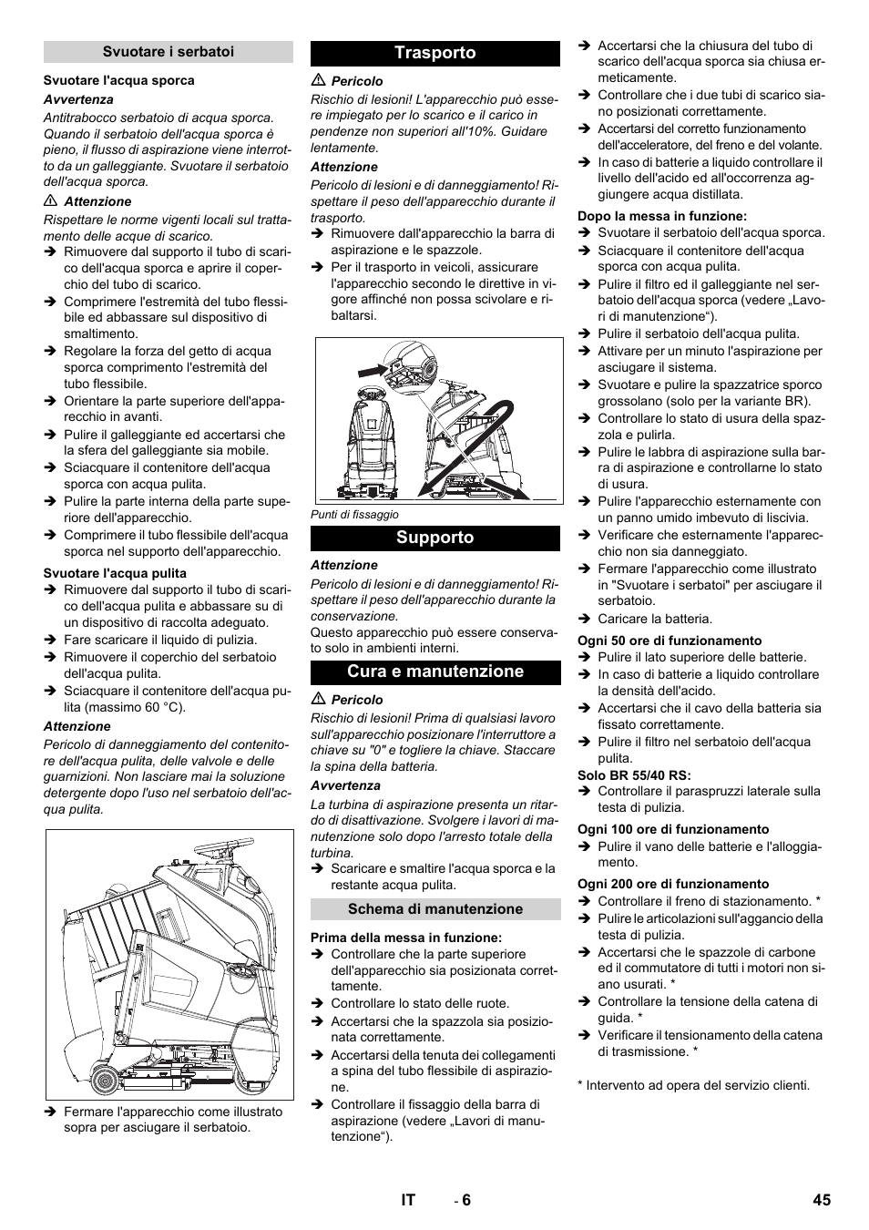 Trasporto supporto cura e manutenzione | Karcher BD 50-40 RS Bp User Manual | Page 45 / 332