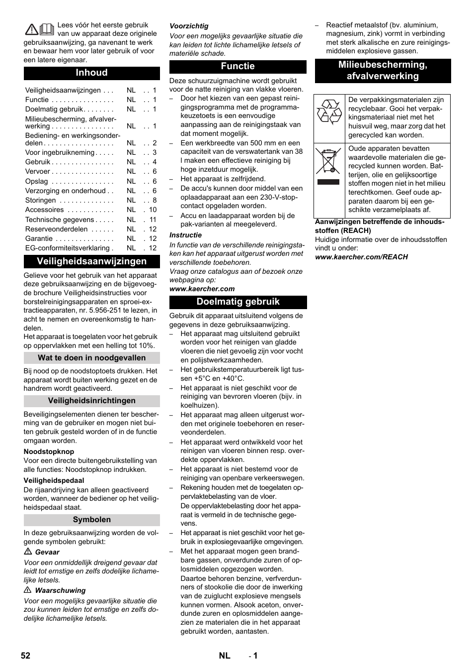 Nederlands, Inhoud, Veiligheidsaanwijzingen | Karcher BD 50-40 RS Bp User Manual | Page 52 / 332