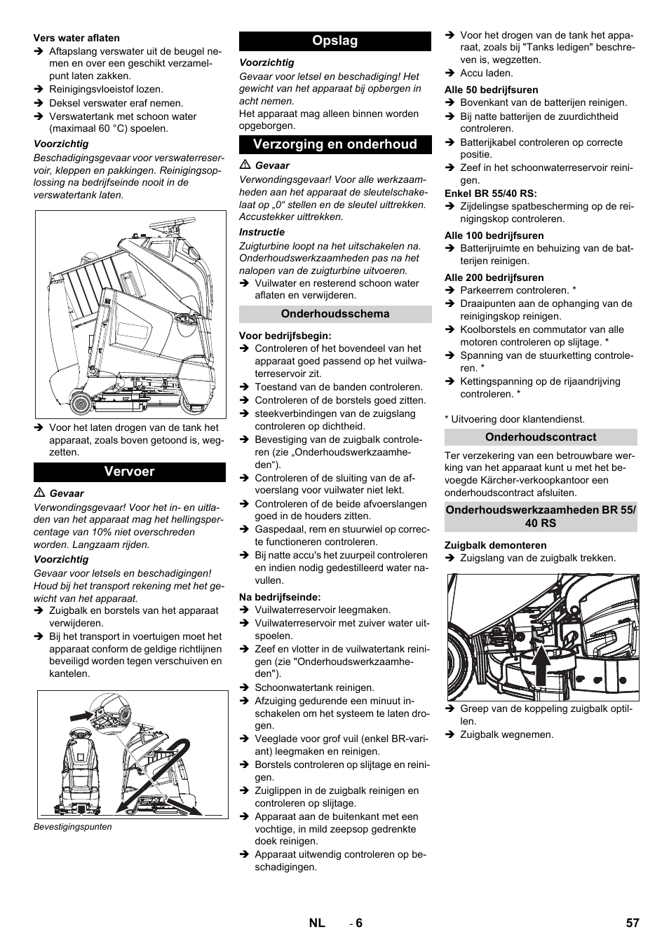 Vervoer opslag verzorging en onderhoud | Karcher BD 50-40 RS Bp User Manual | Page 57 / 332