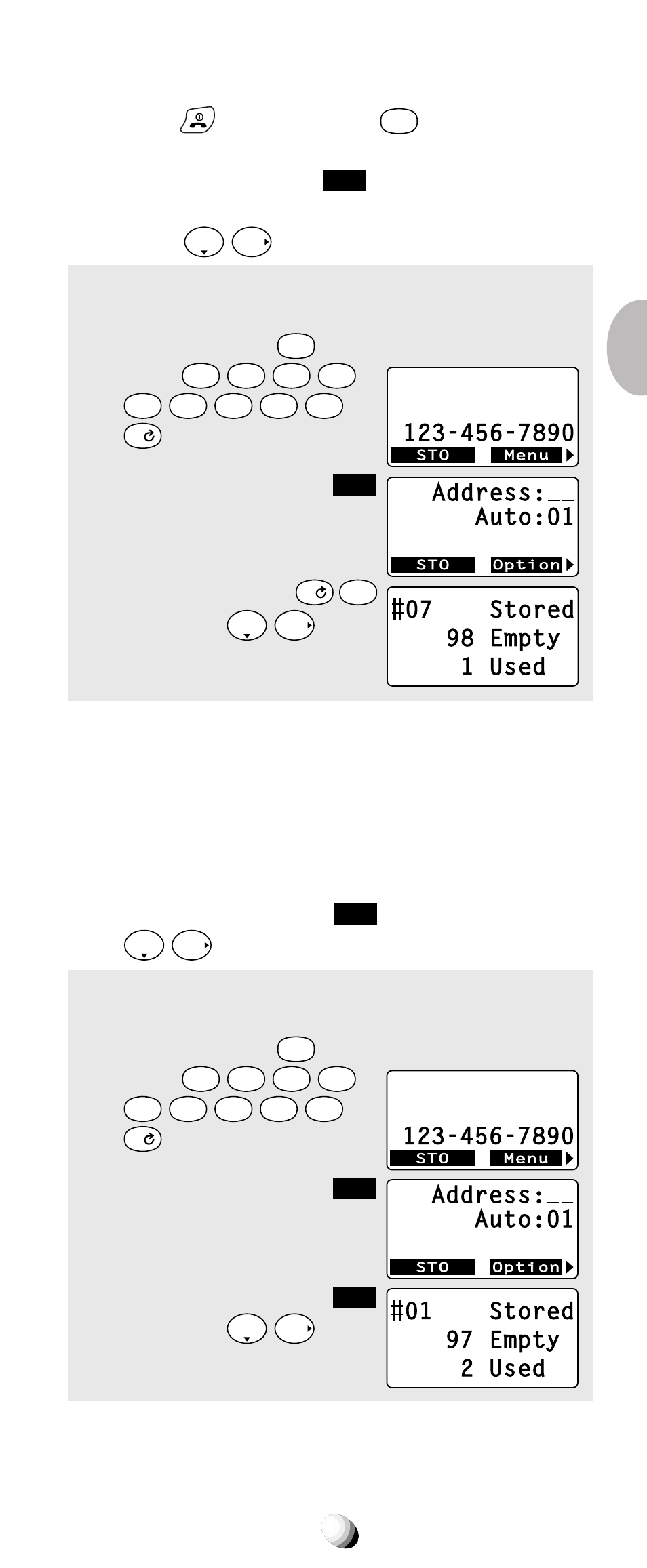 Storing a number without name, Automatic storing into phonebook, Press or press and hold | Enter, Press the key under, Three times. 4. enter the address, And press, Four times and press, Three times. 4. press the key under | Audiovox 9155-GPX User Manual | Page 35 / 107