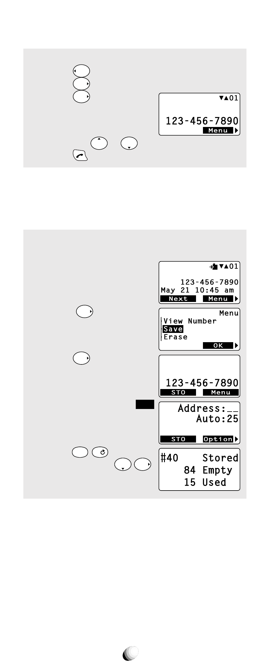 Reviewing scratch pad, Saving a number to phonebook, Example: 1. press | And scroll to “history”. 2. press, And scroll to “scratch pad”. 3. press, And scroll to “ save ”. 3. press, Press the key under, Three times. 5. enter, As the ad- dress and press | Audiovox 9155-GPX User Manual | Page 56 / 107