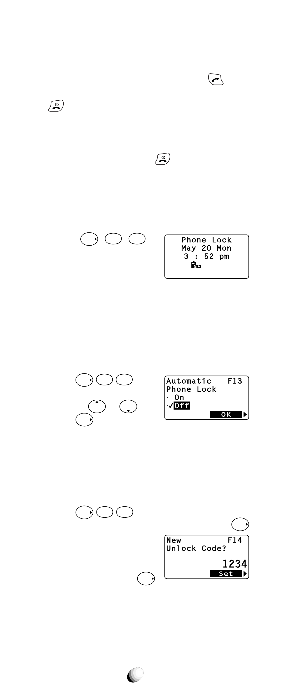 Phone lock (f12), Automatic phone lock (f13), Unlocking the phone | Changing the unlock code (f14) | Audiovox 9155-GPX User Manual | Page 72 / 107