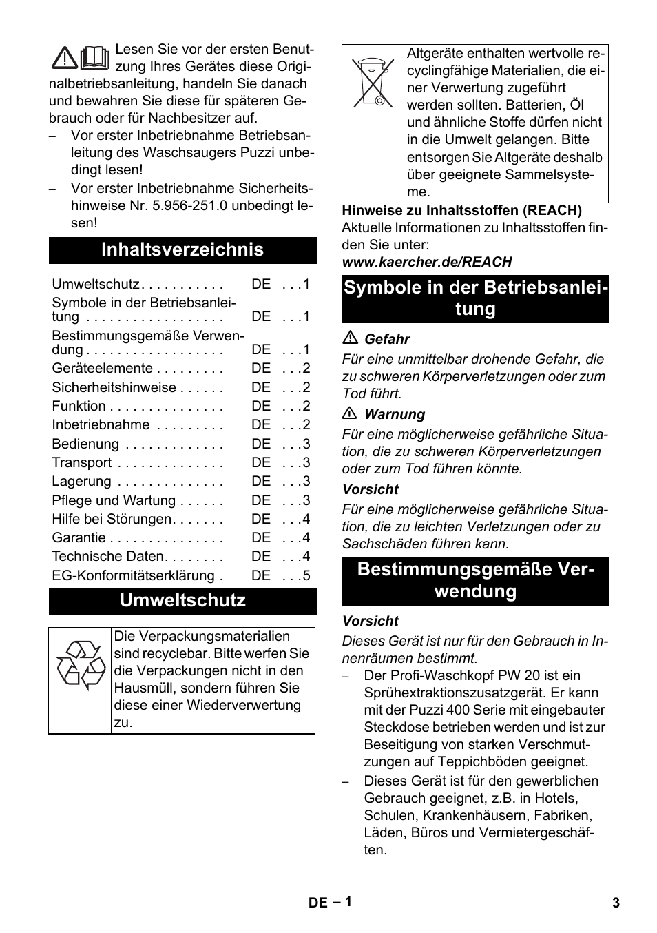 Karcher PW 20 User Manual | Page 3 / 132