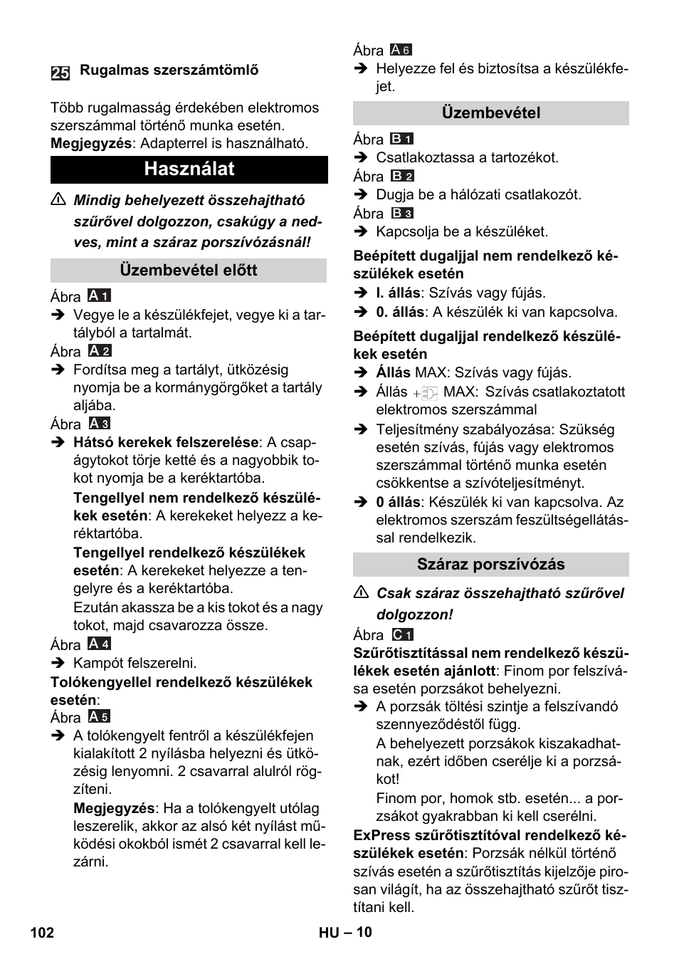 Használat | Karcher WD 7-700 P User Manual | Page 102 / 192