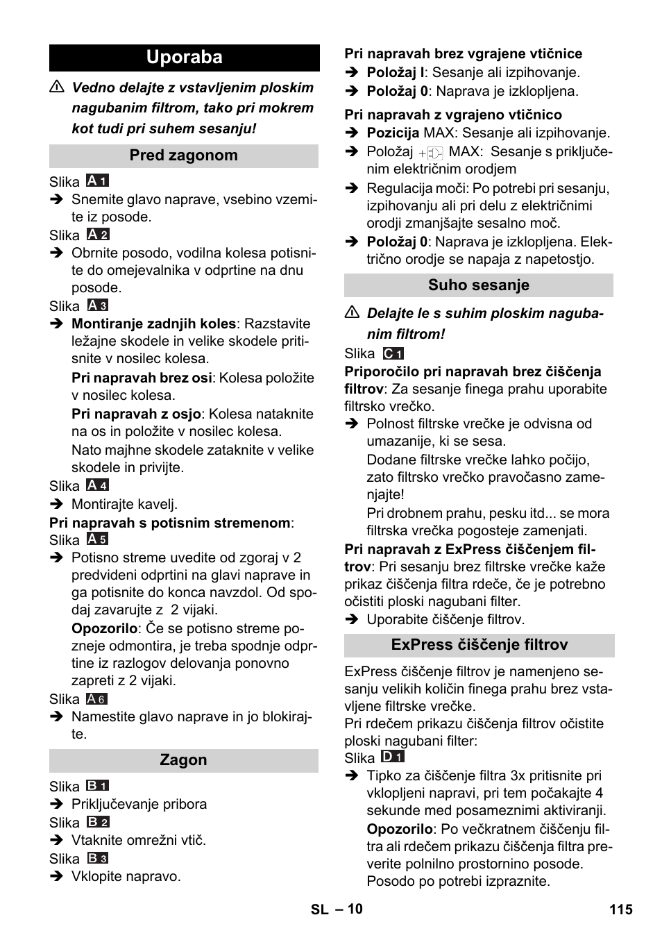 Uporaba | Karcher WD 7-700 P User Manual | Page 115 / 192