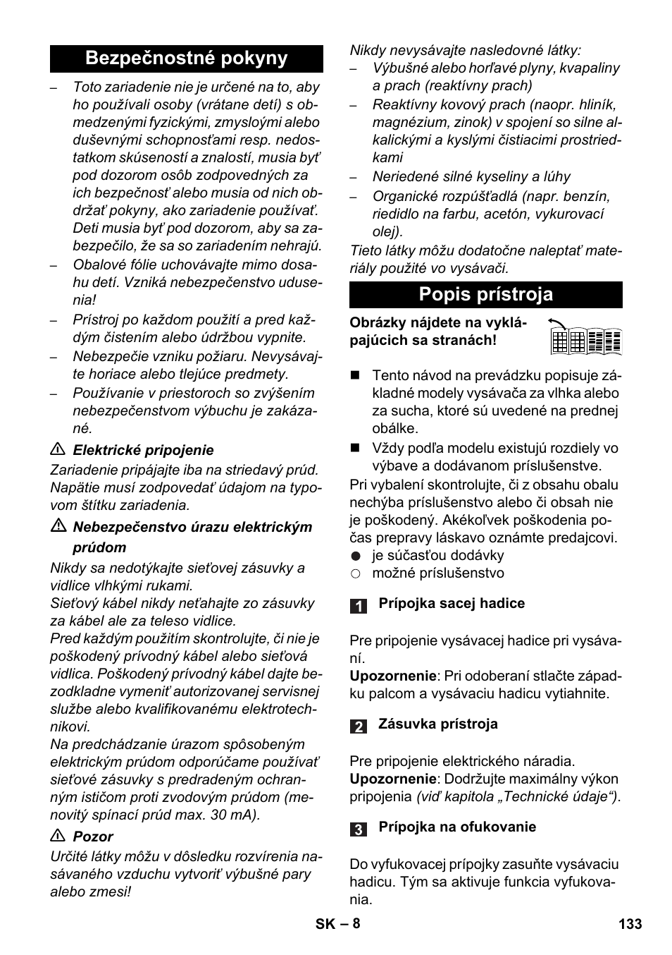 Bezpečnostné pokyny popis prístroja | Karcher WD 7-700 P User Manual | Page 133 / 192