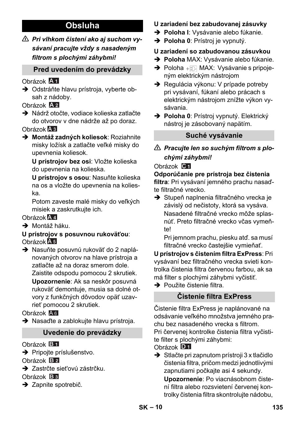 Obsluha | Karcher WD 7-700 P User Manual | Page 135 / 192