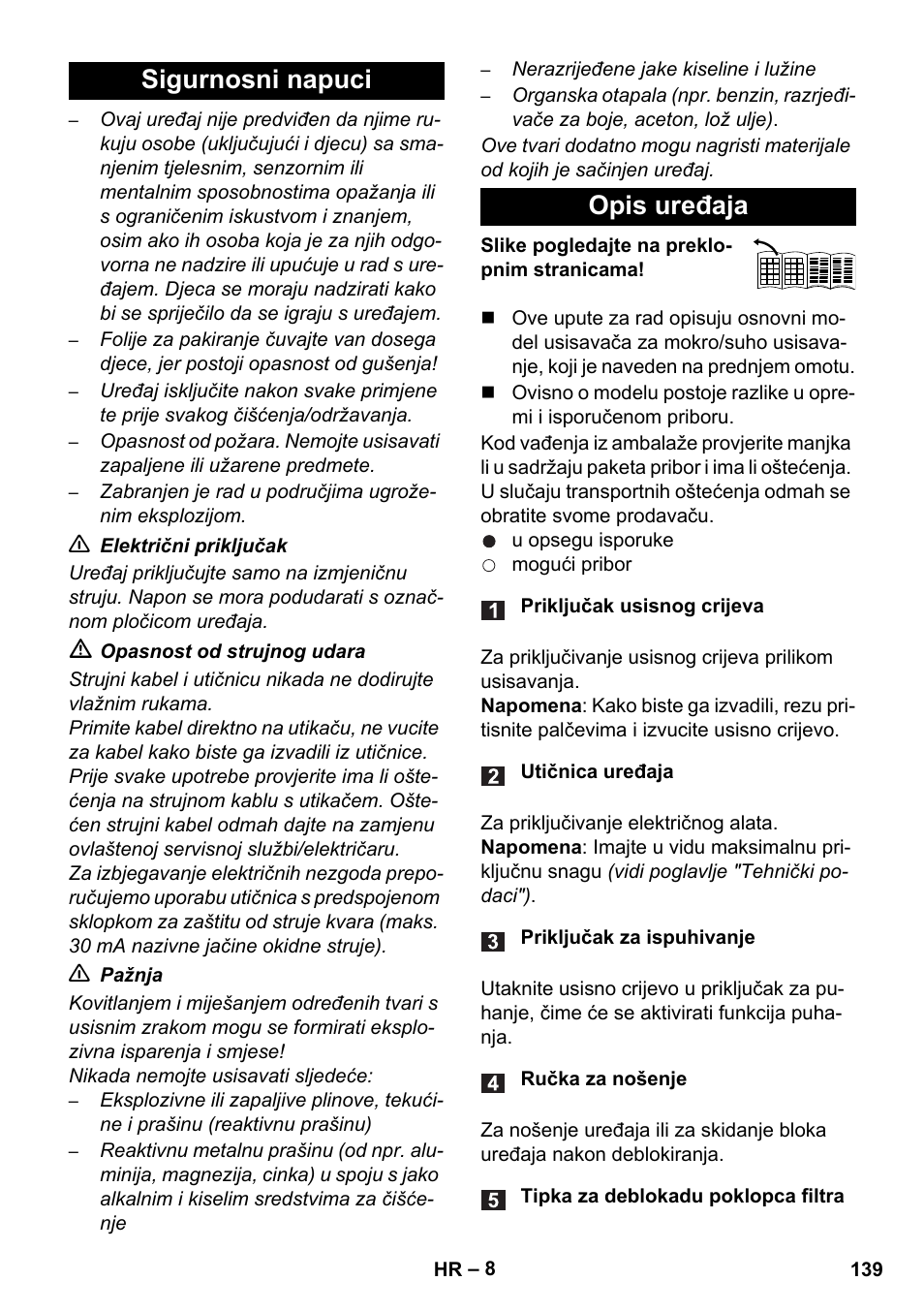 Sigurnosni napuci opis uređaja | Karcher WD 7-700 P User Manual | Page 139 / 192