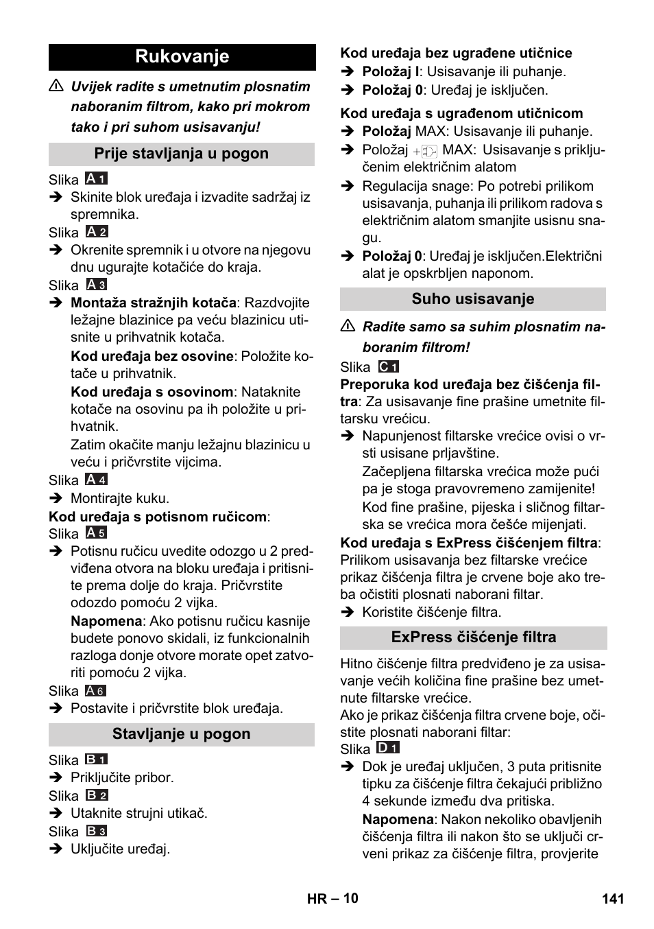 Rukovanje | Karcher WD 7-700 P User Manual | Page 141 / 192