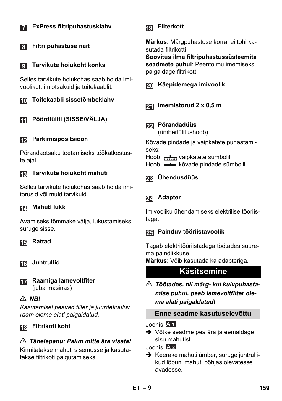 Käsitsemine | Karcher WD 7-700 P User Manual | Page 159 / 192