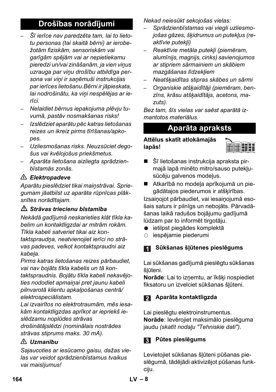 Drošības norādījumi aparāta apraksts | Karcher WD 7-700 P User Manual | Page 164 / 192