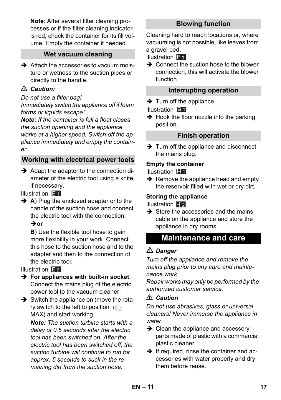 Maintenance and care | Karcher WD 7-700 P User Manual | Page 17 / 192