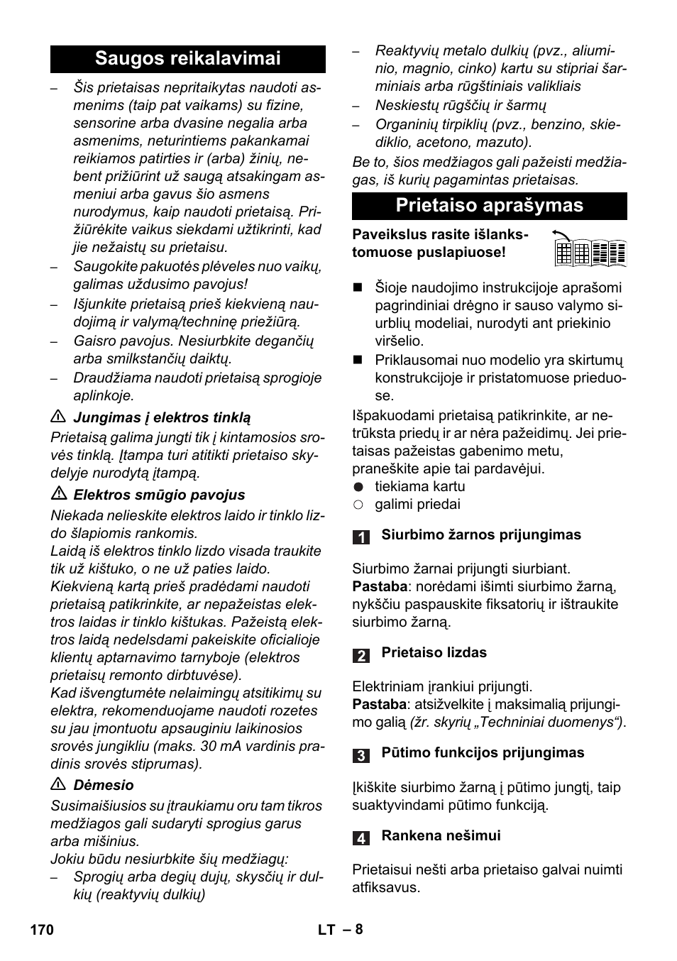 Saugos reikalavimai prietaiso aprašymas | Karcher WD 7-700 P User Manual | Page 170 / 192