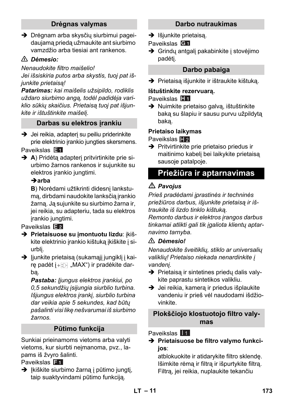 Priežiūra ir aptarnavimas | Karcher WD 7-700 P User Manual | Page 173 / 192