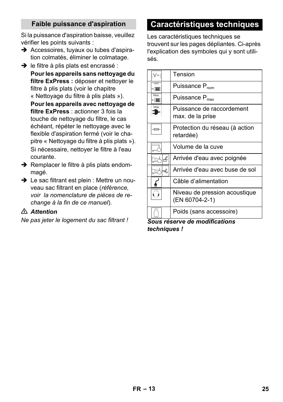 Caractéristiques techniques | Karcher WD 7-700 P User Manual | Page 25 / 192