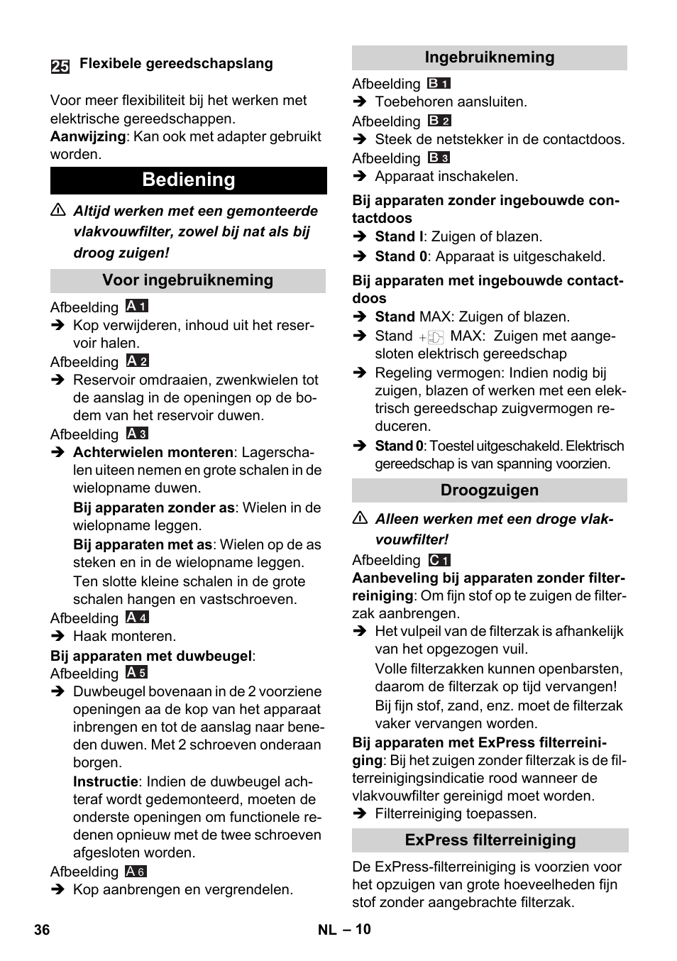 Bediening | Karcher WD 7-700 P User Manual | Page 36 / 192