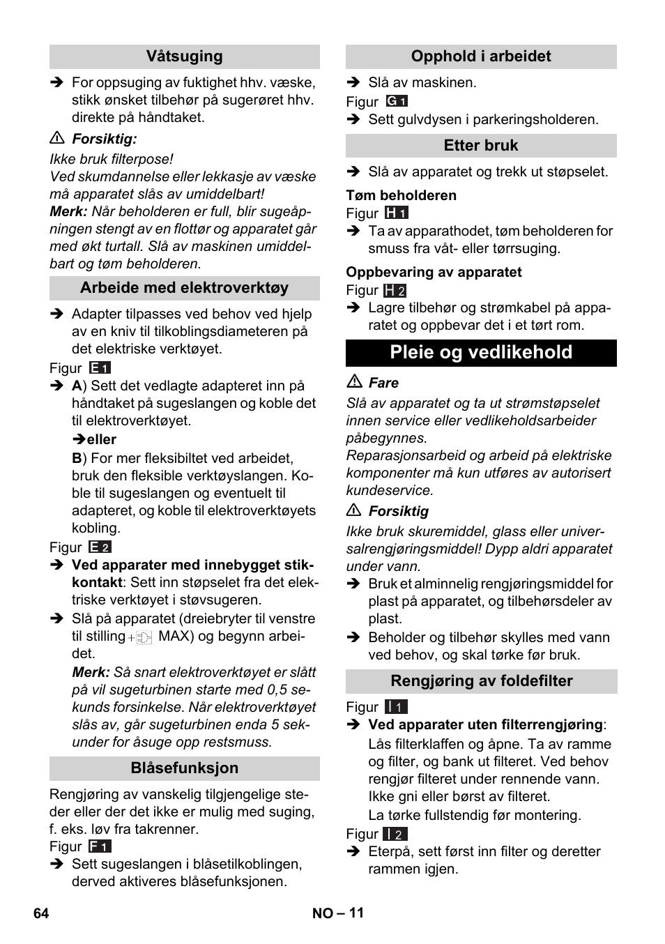 Pleie og vedlikehold | Karcher WD 7-700 P User Manual | Page 64 / 192